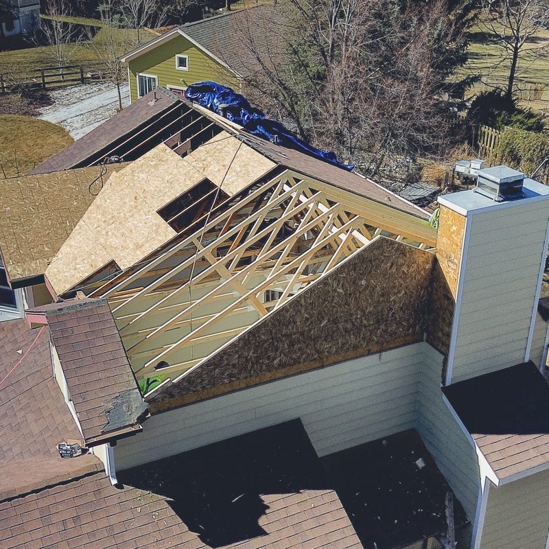New roof trusses set during the Fort Collins structural rebuild