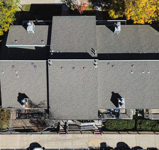 Aerial view of the roof over the affected apartments