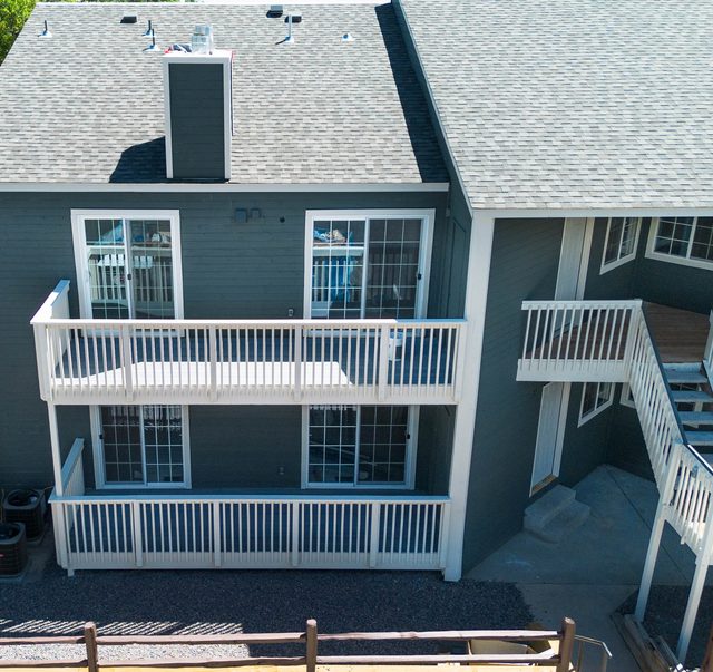 Restored elevation with new railings and finished balconies